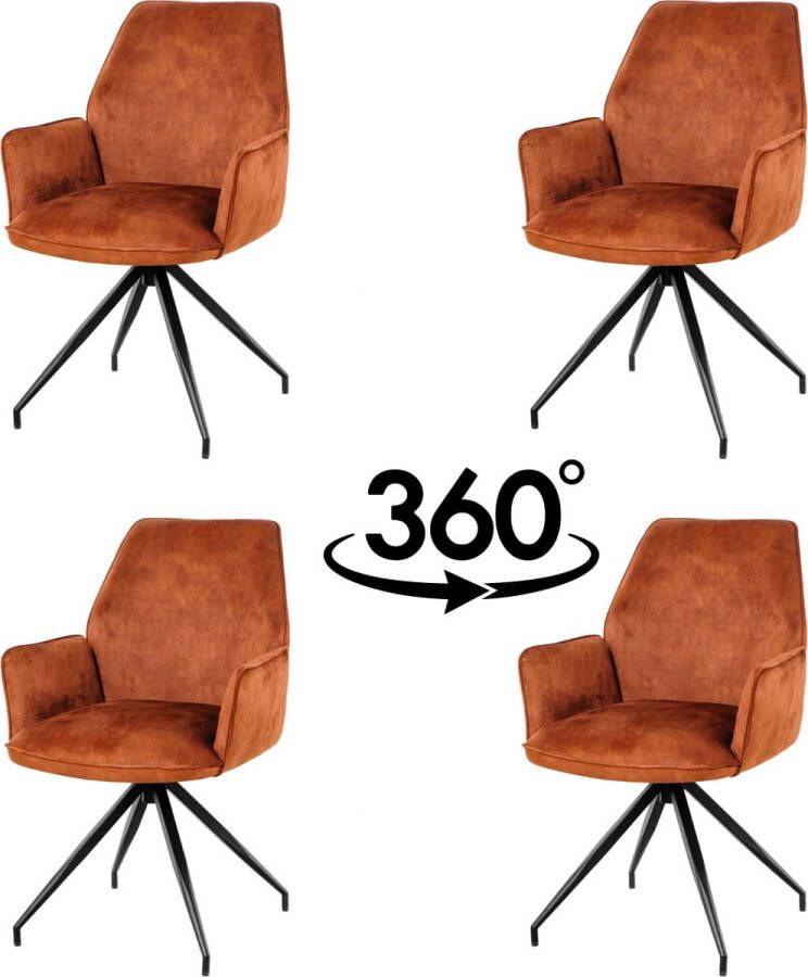 Nuvolix velvet eetkamerstoelen met armleuning set van 4 Madrid 360° draaibaar stoel met armleuningen eetkamerstoel velvet stoel koperbruin