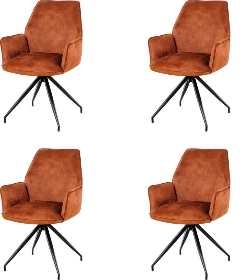 Nuvolix velvet eetkamerstoelen met armleuning set van 4 Madrid stoel met armleuningen eetkamerstoel velvet stoel koperbruin