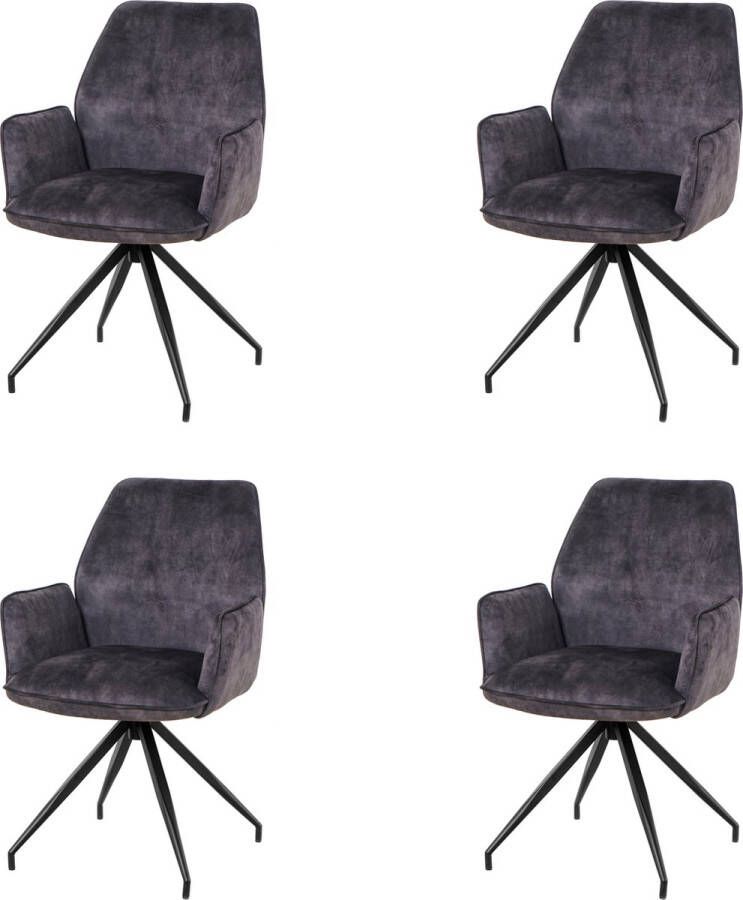 Nuvolix velvet eetkamerstoelen met armleuning set van 4 Madrid stoel met armleuningen eetkamerstoel velvet stoel grijs