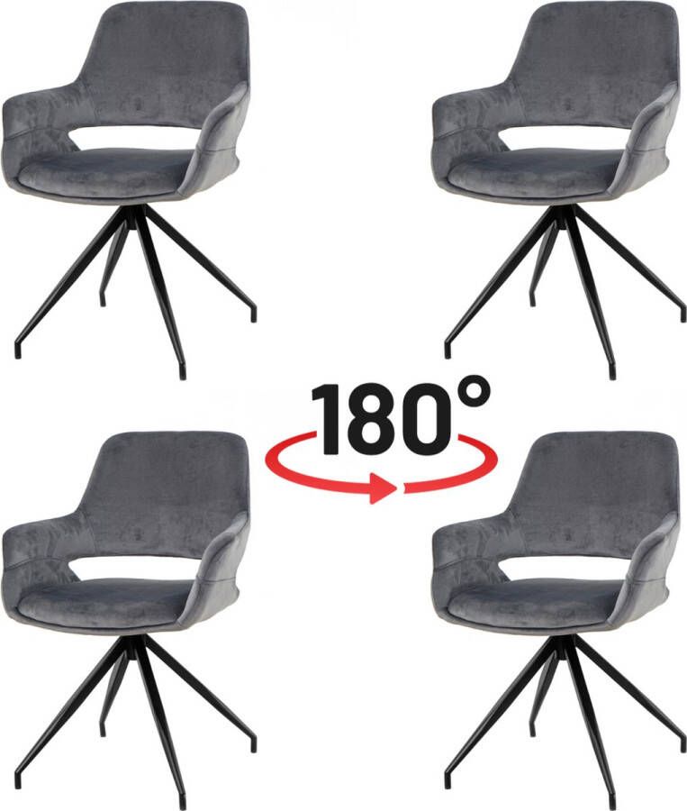 Nuvolix velvet eetkamerstoelen met armleuning set van 4 Stockholm 180° draaibaar stoel met armleuningen eetkamerstoel velvet stoel grijs