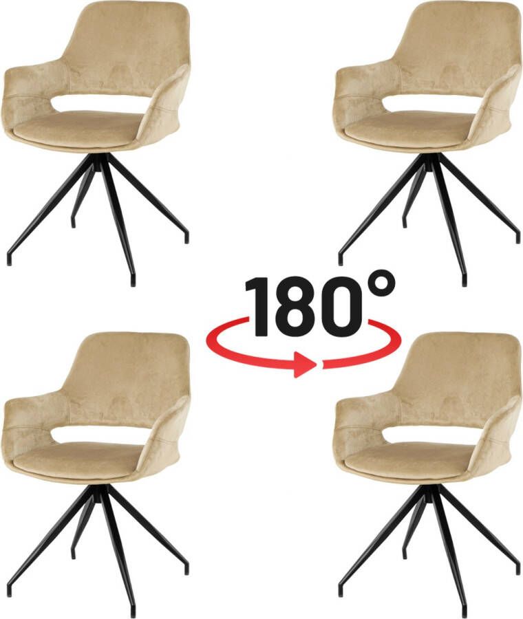 Nuvolix velvet eetkamerstoelen met armleuning set van 4 Stockholm 180° draaibaar stoel met armleuningen eetkamerstoel velvet stoel beige