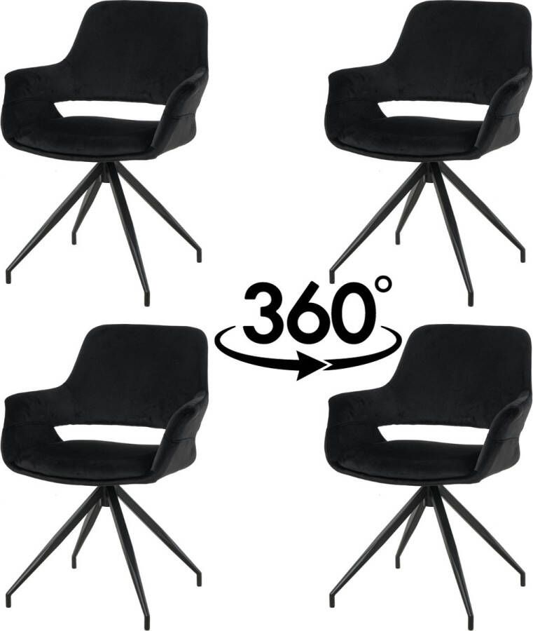 Nuvolix velvet eetkamerstoelen met armleuning set van 4 Stockholm 360° draaibaar stoel met armleuningen eetkamerstoel velvet stoel zwart