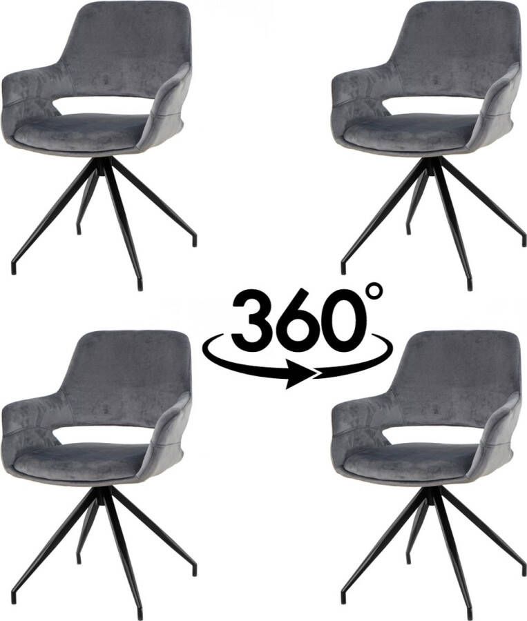 Nuvolix velvet eetkamerstoelen met armleuning set van 4 Stockholm 360° draaibaar stoel met armleuningen eetkamerstoel velvet stoel grijs