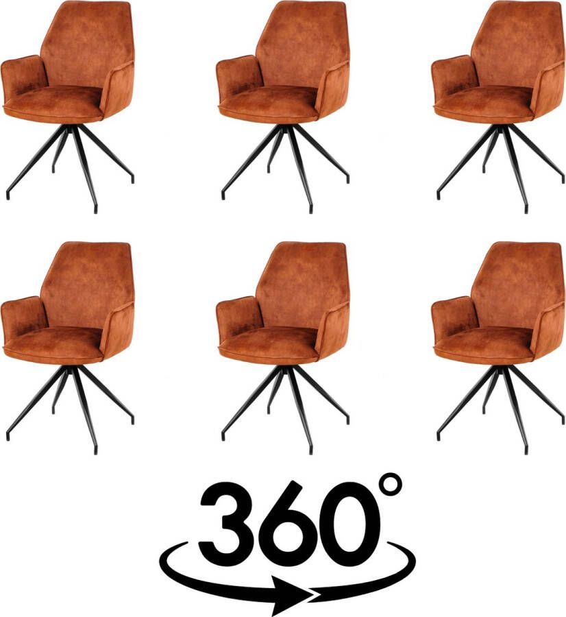 Nuvolix velvet eetkamerstoelen met armleuning set van 6 Madrid 360° draaibaar stoel met armleuningen eetkamerstoel velvet stoel koperbruin