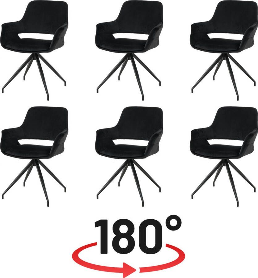 Nuvolix velvet eetkamerstoelen met armleuning set van 6 Stockholm 180° draaibaar stoel met armleuningen eetkamerstoel velvet stoel zwart