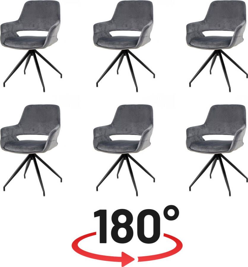 Nuvolix velvet eetkamerstoelen met armleuning set van 6 Stockholm 180° draaibaar stoel met armleuningen eetkamerstoel velvet stoel zwart