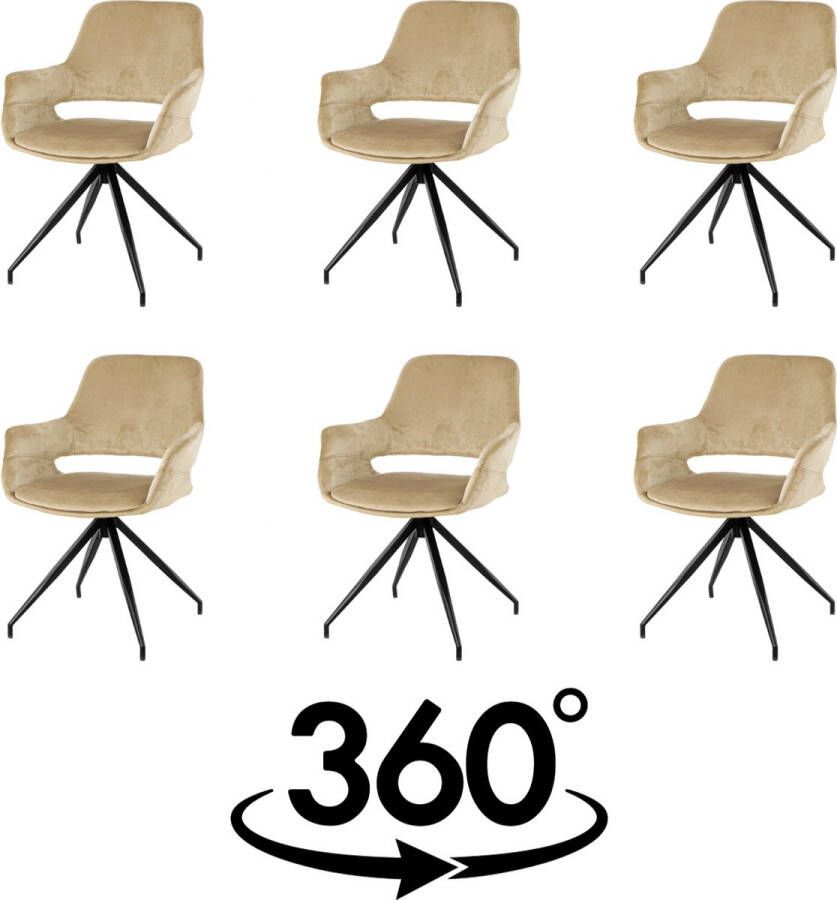 Nuvolix velvet eetkamerstoelen met armleuning set van 6 Stockholm 360° draaibaar stoel met armleuningen eetkamerstoel velvet stoel beige