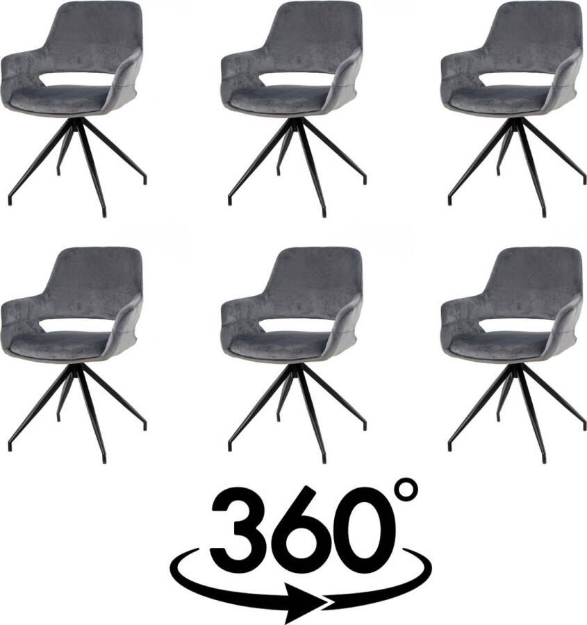 Nuvolix velvet eetkamerstoelen met armleuning set van 6 Stockholm 360° draaibaar stoel met armleuningen eetkamerstoel velvet stoel grijs