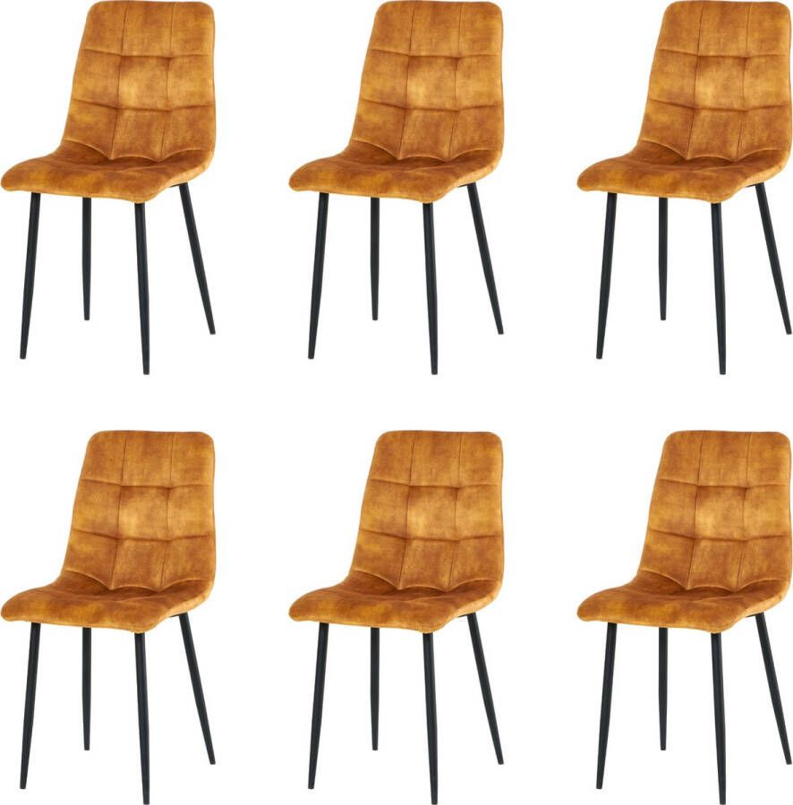 Merkloos velvet eetkamerstoelen set van 6 Los Angeles eetkamerstoel velvet stoel cognac