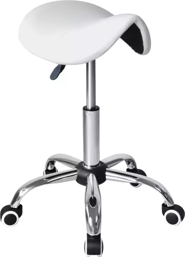 Nuvolix zadelkruk Max. 77CM Ergonomische zadelkruk op wielen Kapperskruk Kruk op wielen Tabouret Wit - Foto 3