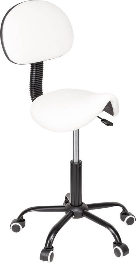 Nuvolix zadelkruk met rugleuning zadelkruk kapperskruk kruk op wielen tabouret met rugleuning ergonomisch wit