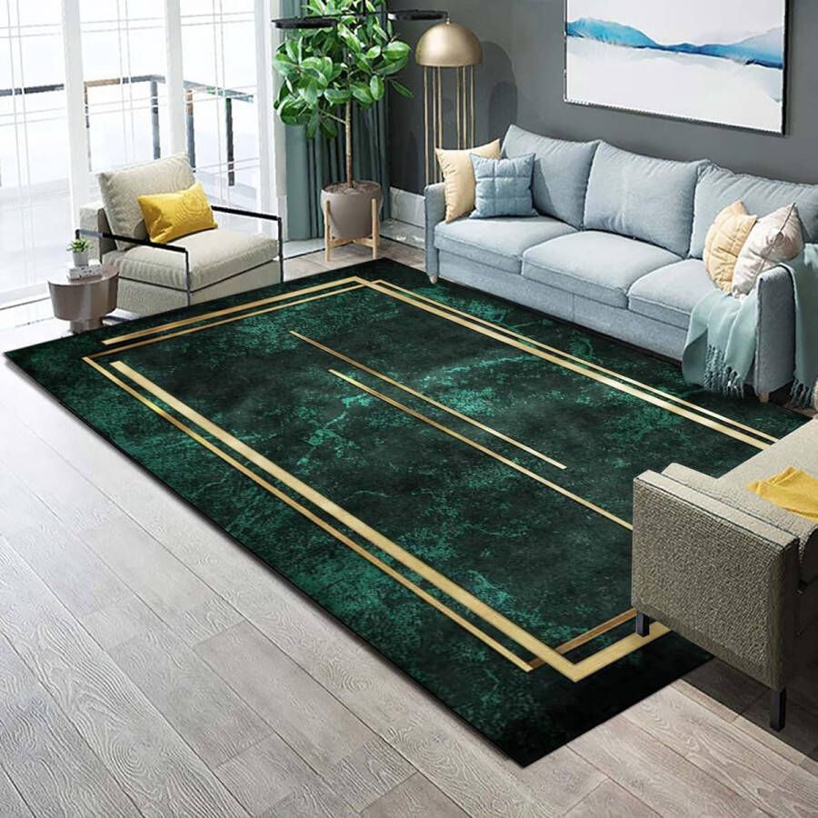 NYCCIA Vloerkleed Voor De Woonkamer 120x160cm Glad Flanel Zacht Antislip Wasmachine Wasbaar Laagpolig Glad Tapijt Groen Modern Gemêleerd Designtapijt Kinderkamer Slaapkamer
