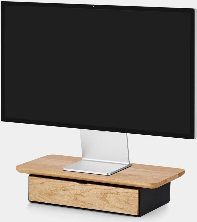 Oakywood Desk Shelf Mini Single Drawer Oak Massief Eiken Luxe Houten Monitorstandaard Beeldschermverhoging met 1 Lade