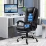 Oceans Massage Bureaustoel 7 massage punten Kunstleer Voetensteun Kantoorstoel Zwart Massage 7 Standen Ergonomisch Bureau Massage - Thumbnail 1