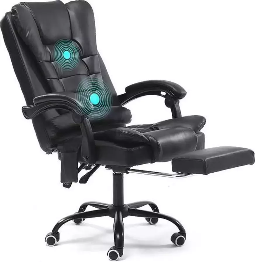 Oceans Massage Bureaustoel 7 massage punten Kunstleer Voetensteun Kantoorstoel Zwart Massage 7 Standen Ergonomisch Bureau Massage