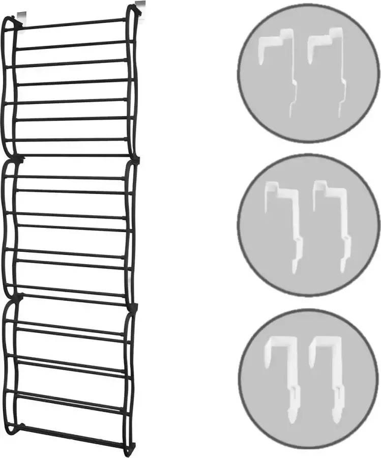 O'DADDY hangend schoenenrek deur Geschikt voor opdek en stompe deuren beide kanten – 20 x 51 x 182 cm Zwart