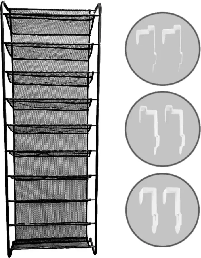 O'DADDY hangend schoenenrek metaal deur Geschikt voor opdek en stompe deuren beide kanten – 20 x 51 x 182 cm Zwart