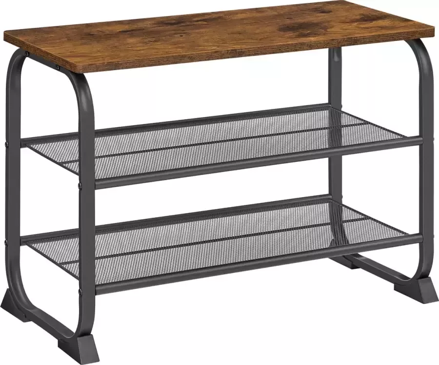 O'DADDY O DADDY Schoenenbank – Schoenenrek – Schoenenrek metaal Halbank 2 Gaasplanken 6 Paar Schoenen – 66 x 30 x 45 cm – Bruin