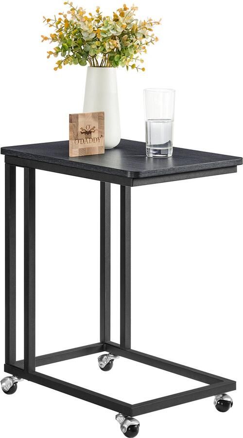 O'DADDY Bijzettafel bijzettafels bijzettafel metaal met hout bijzettafeltje tafeltje salontafels bijzettafel zwart bedtafeltje met wielen bijzet tafel wielen sidetable bijzettafels met wielen 50 x 35 x 55 cm zwart grijs - Foto 3