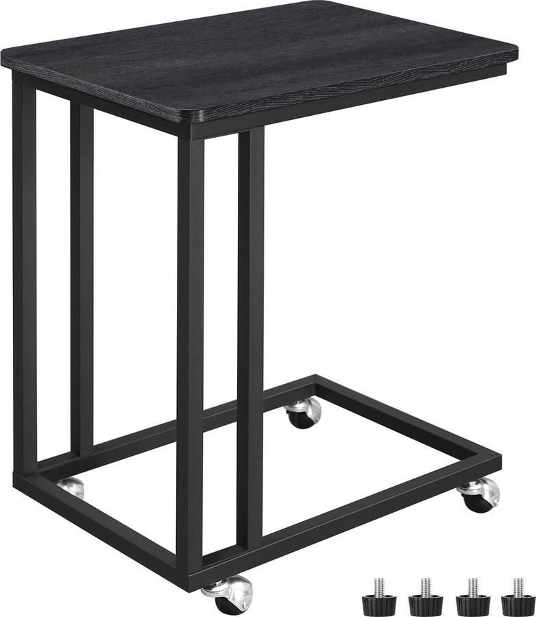 O'DADDY Bijzettafel bijzettafels bijzettafel metaal met hout bijzettafeltje tafeltje salontafels bijzettafel zwart bedtafeltje met wielen bijzet tafel wielen sidetable bijzettafels met wielen 50 x 35 x 55 cm zwart grijs - Foto 2