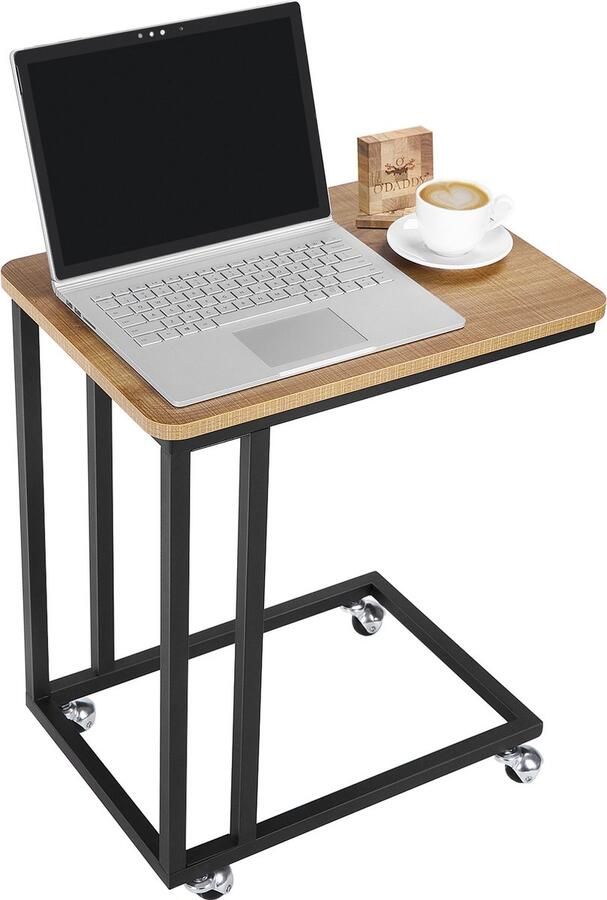 O'DADDY Bijzettafel bijzettafels bijzettafel metaal met hout houten bijzettafeltje tafeltje salontafels bijzettafel mango bedtafeltje met wielen bijzet tafel wielen sidetable bijzettafels met wielen 50 x 35 x 55 cm mango - Foto 4