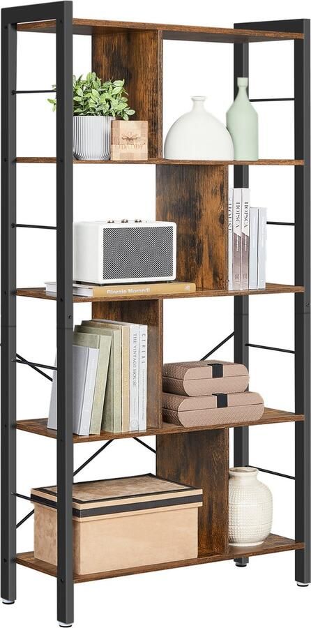 O'DADDY Boekenkast Opbergkast Boekenrek Industrieel Ontwerp 74 x 30 x 150 cm Vintage Bruin Zwart Metaal