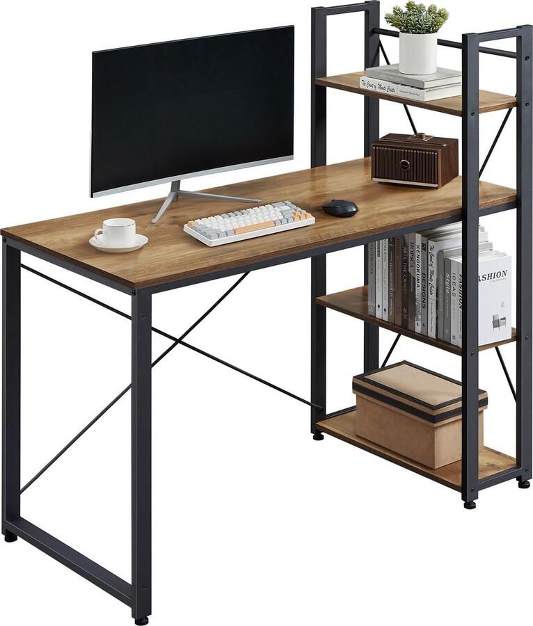 O'DADDY Bureau met Verstelbare Voeten Bureautafel Computertafel Game Bureau Gaming Desk Klein Bureaublad Meuble 120x60 cm Boekenrek Computerbureau Bureau Bruin - Foto 2