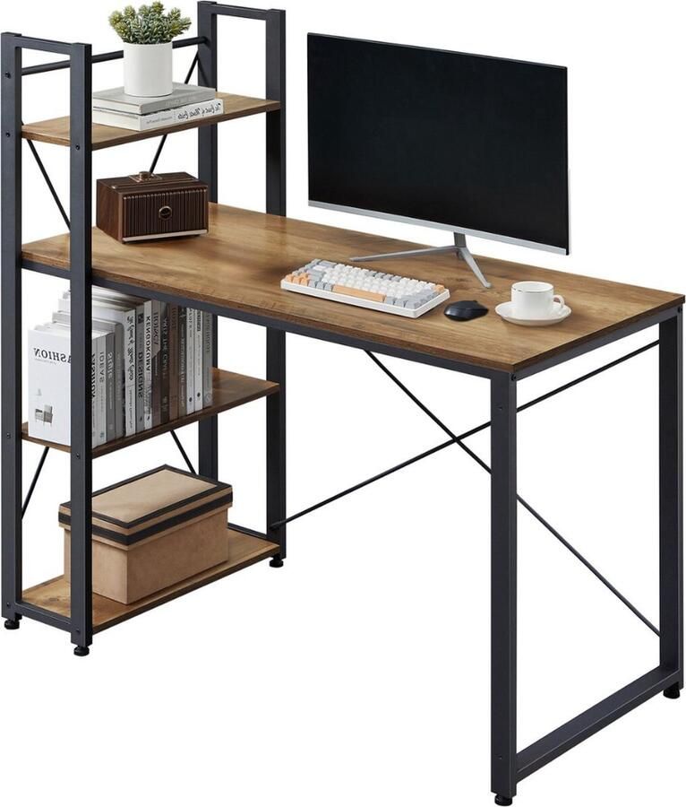 O'DADDY Bureau met Verstelbare Voeten Bureautafel Computertafel Game Bureau Gaming Desk Klein Bureaublad Meuble 120x60 cm Boekenrek Computerbureau Bureau Bruin