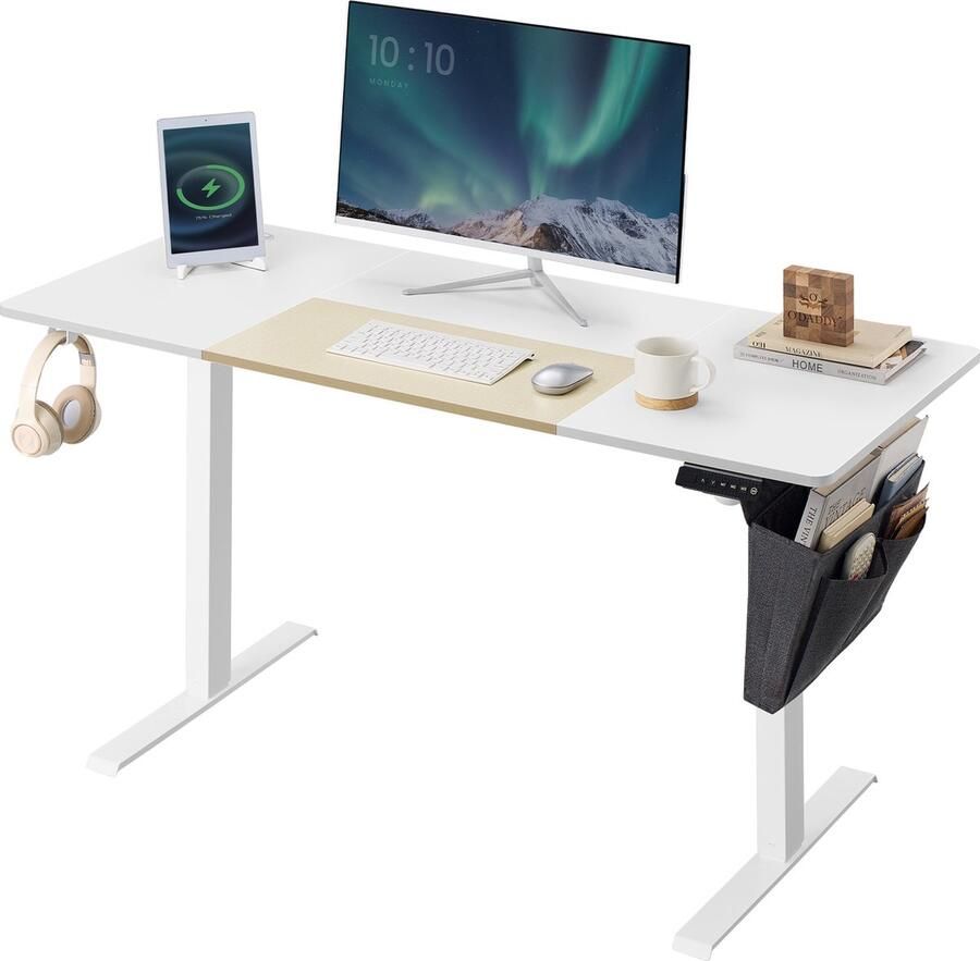 O'DADDY Bureau Verstelbaar Wit 72 cm tot 120 cm Hoog Zit Sta Bureau Elektrsich Computertafel Game Bureau Gaming Desk Klein Bureautafel Computerbureau