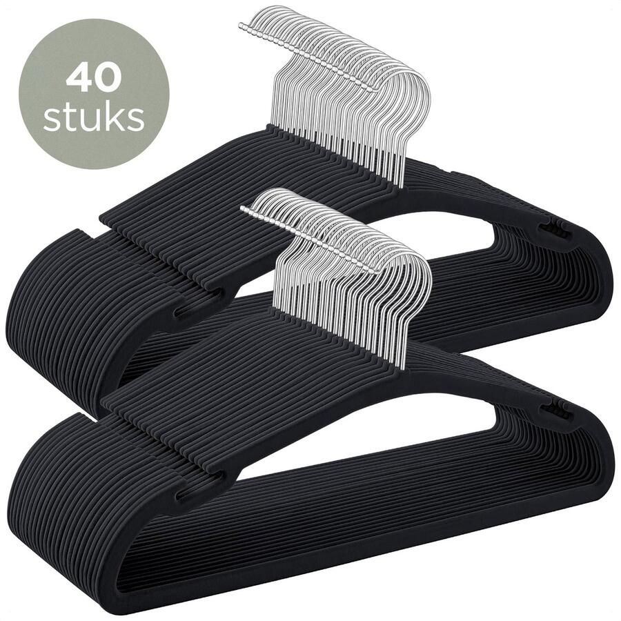 O'DADDY Fluwelen Kleerhangers Kledinghangers Klerenhanger 40 Stuks Antislip 43 5 cm Kleerhangers kunststof Zwart