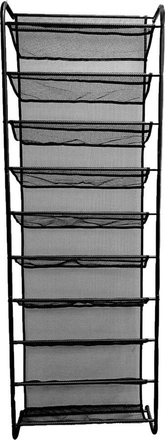 O'DADDY Hangend Schoenenrek Geschikt voor opdek en stompe deuren beide kanten – Schoenenkast Schoenen opbergsysteem 20 x 51 x 182 cm Zwart Metaal & Gaas