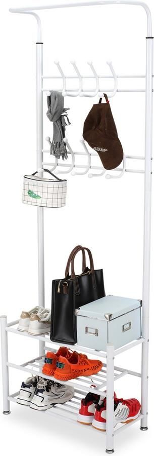 O'DADDY kapstok staand – kapstokken kapstok met schoenenrek – kapstok zwart garderoberek kledingstandaard garderoberek met kapstok garderoberek met schoenenrek- garderoberek metaal 66 x 30 x 190 cm wit