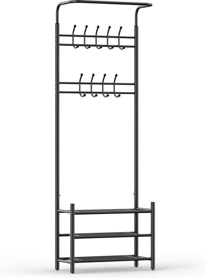 O'DADDY kapstok staand – kapstokken kapstok met schoenenrek – kapstok zwart garderoberek kledingstandaard garderoberek met kapstok garderoberek met schoenenrek- garderoberek metaal 66 x 30 x 190 cm zwart
