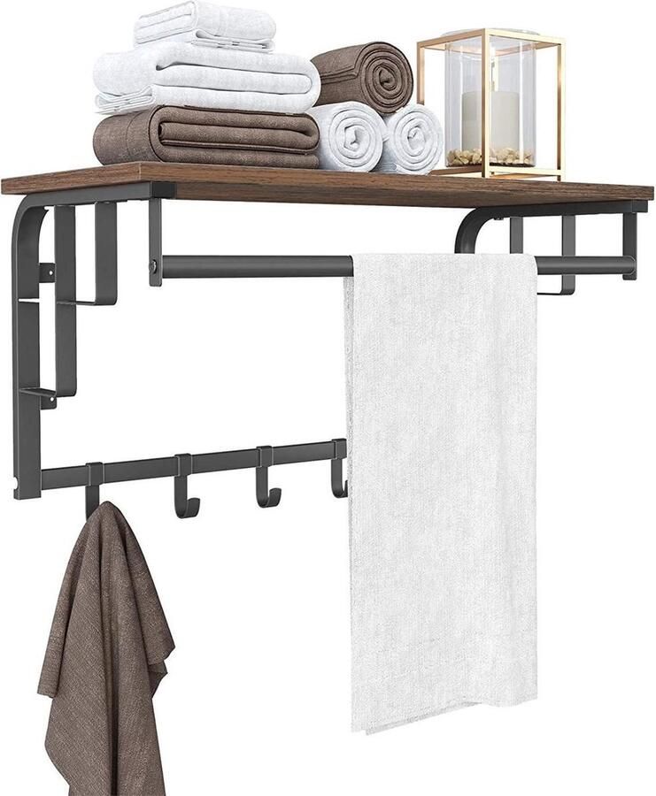 O'DADDY Kapstok Wandkapstok met 5 Haken 66 x 30 x 27 cm Kapstokhaak Kapstok Hangend Kapstok Muur Met Kledingstang Zwart Bruin