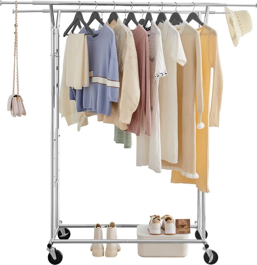 O'DADDY Kledingrek op wieltjes Kledingrek metaal kledingrek zilver kledingrekken kledingrek kledingstang kledingrek dubbel verstelbare kledingstang kledingrekken metaal garderoberek metaal RVS stabiel tot 110kg