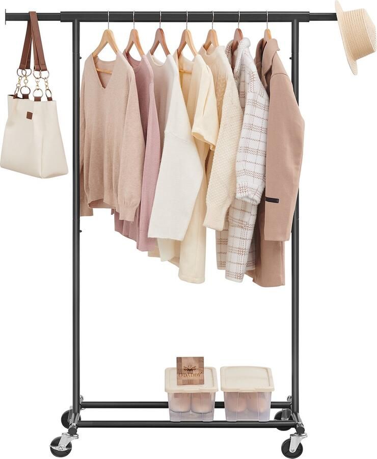 O'DADDY Kledingrek op wieltjes Kledingrek metaal kledingrek zwart kledingrekken kledingrek kledingstang verstelbare kledingstang kledingrekken metaal garderoberek metaal RVS stabiel tot 90kg