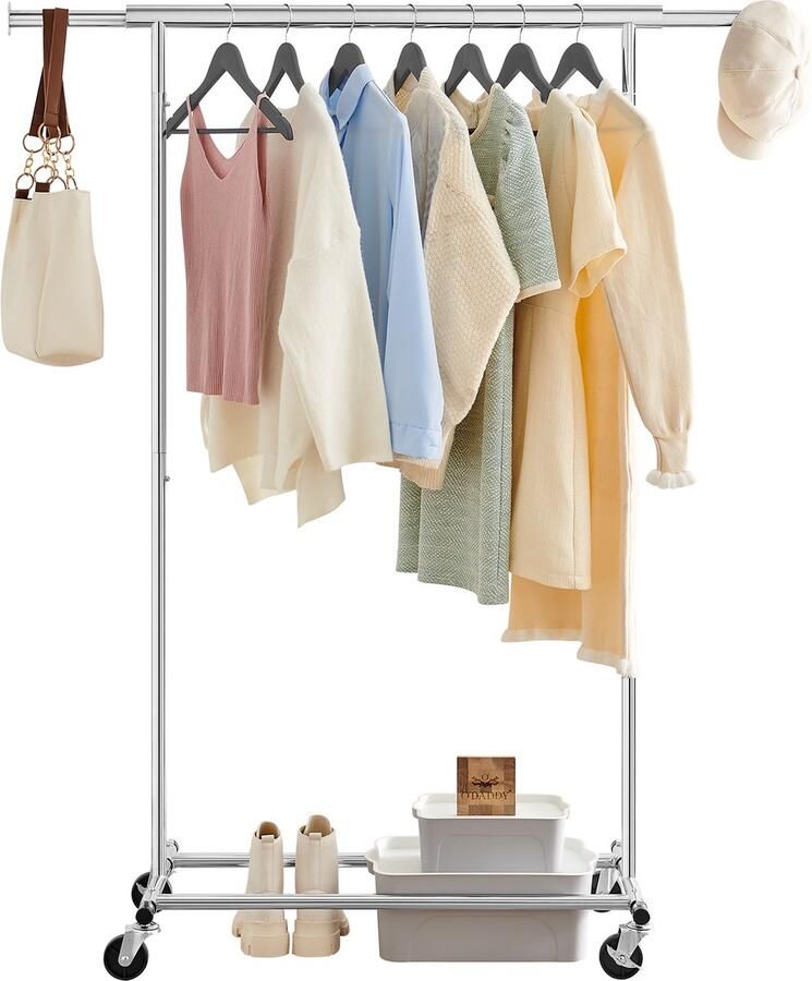 O'DADDY Kledingrek op wieltjes Kledingrek metaal kledingrekken kledingrek kledingstang verstelbare kledingstang kledingrekken metaal garderoberek metaal RVS stabiel tot 90kg - Foto 2