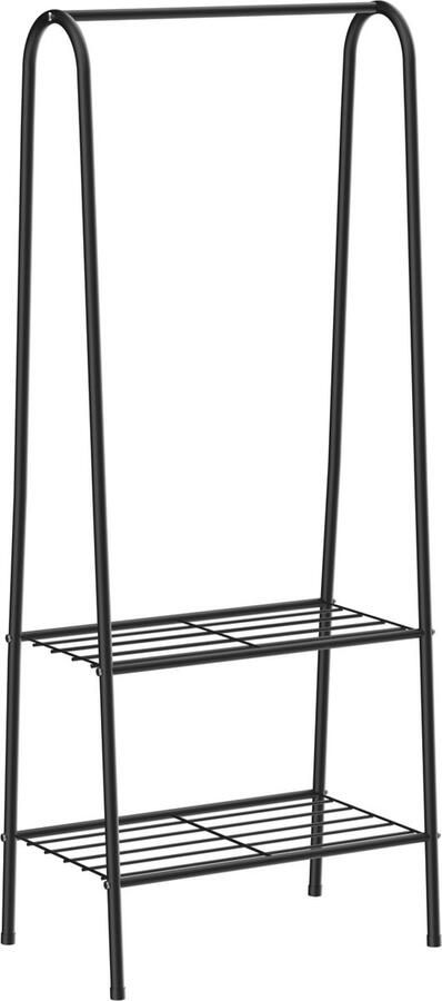 O'DADDY Kledingrek Staand Opbergrek 2 Lagen Schoenenrek Garderoberek Met Kledingstang Kleding Rek 60 x 36 x 152 cm Zwart Metaal