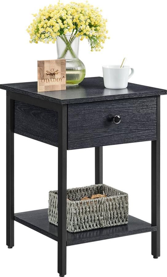 O'DADDY Nachtkastje Industrieel Bijzettafel Nachtkastjes met Lade 40 x 40 x 55 cm Nacht Kastje Modern Zwart Donkergrijs