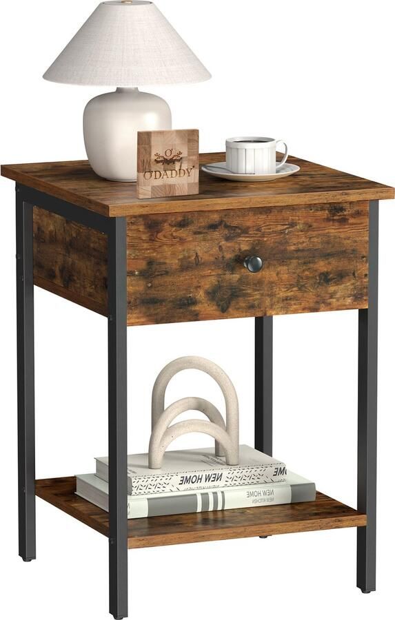 O&apos;DADDY Nachtkastje Industrieel Bijzettafel Nachtkastjes met Lade 40 x 40 x 55 cm Nacht Kastje Modern Bruin - Foto 2