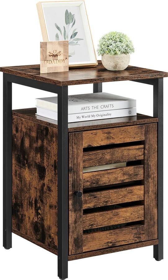 O'DADDY Nachtkastjes industrieel Bijzettafel Nachtkastje met deur en planken 40 x 40 x 60 cm Kast Modern bruin - Foto 2