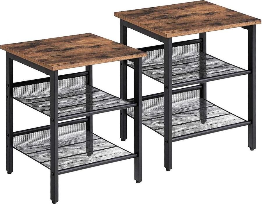 O'DADDY Nachtkastjes Set Van 2 Nachtkastjes Bijzettafel Met Verstelbare Gaasplanken Nachtkastje Industrieel 40 x 40 x 50 cm Modern Bruin - Foto 2