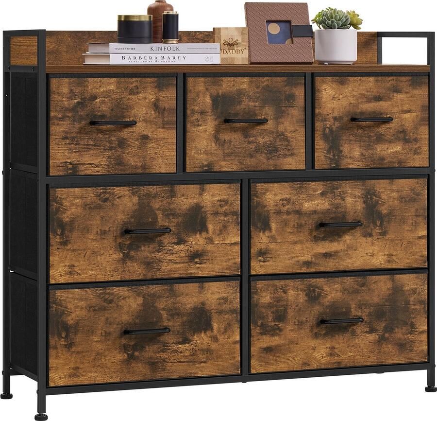O'DADDY Opbergkast Dressoir Ladekast Industrieel 7 Laden Ladenkast Kast 28 5 x 98 x 85 cm Vintage Bruin Zwart