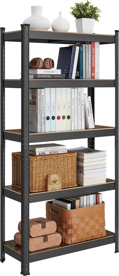 O'DADDY Opbergrek Stellingkast Stabiele Constructie 130 kg Per Plank Magazijnstelling Boekenkast Boekenrek Industrieel- Stellingrek Zwart Bruin Metaal