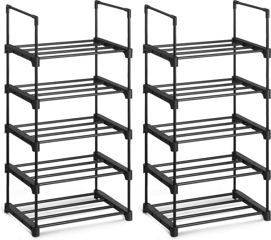 O'DADDY Schoenenrek 10 Lagen 2x5 Schoenenkast Opbergrek voor 20 Paar Schoenen Zwart Metaal Schoenen Rek