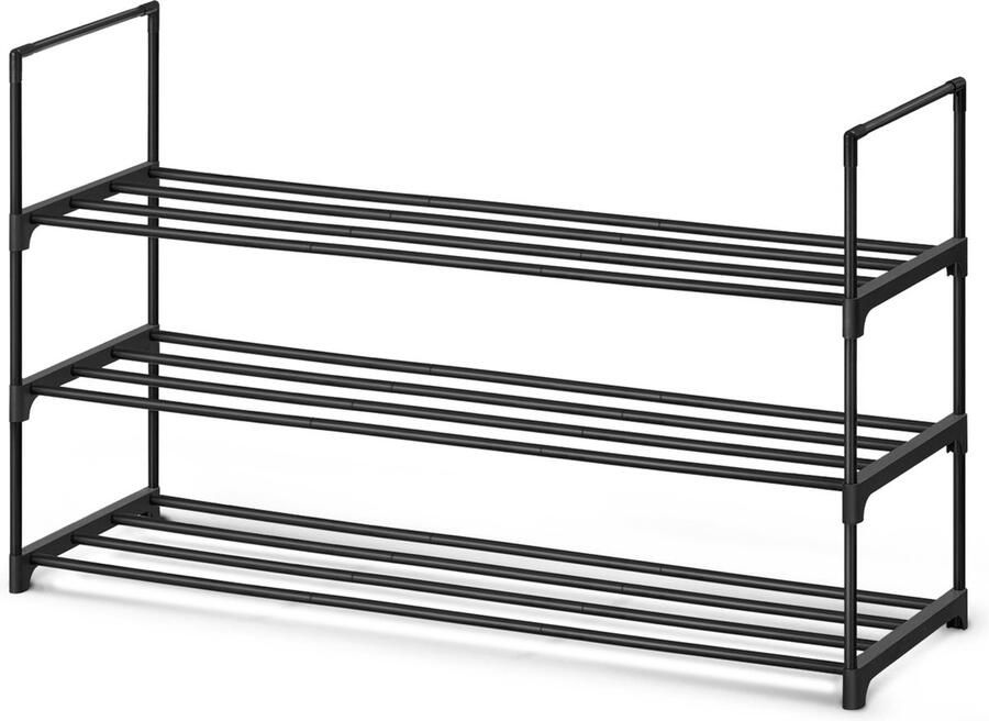 O'DADDY Schoenenrek 3 Lagen Schoenen rek Schoenen opbergsysteem Schoenenkast Schoenenrekje Schoenkast Opbergrek voor 12 tot 15 Paar Schoenen Zwart Metaal - Foto 2