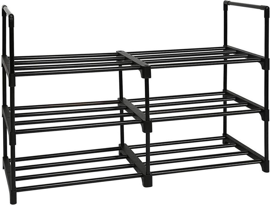 O'DADDY Schoenenrek 6 laags Schoenenkast Schoenenrek Rekje Schoenen Opbergsysteem Schoenrek 12 tot 16 paar schoenen 2 x 3 lagen Zwart Metaal