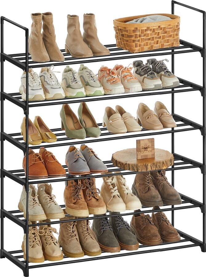 O'DADDY Schoenenrek 6 Lagen Schoenen opbergsysteem Schoenen kast Schoenenrekje Schoenkast Schoenenkast Opbergrek voor 20 tot 24 Paar Schoenen Zwart Metaal