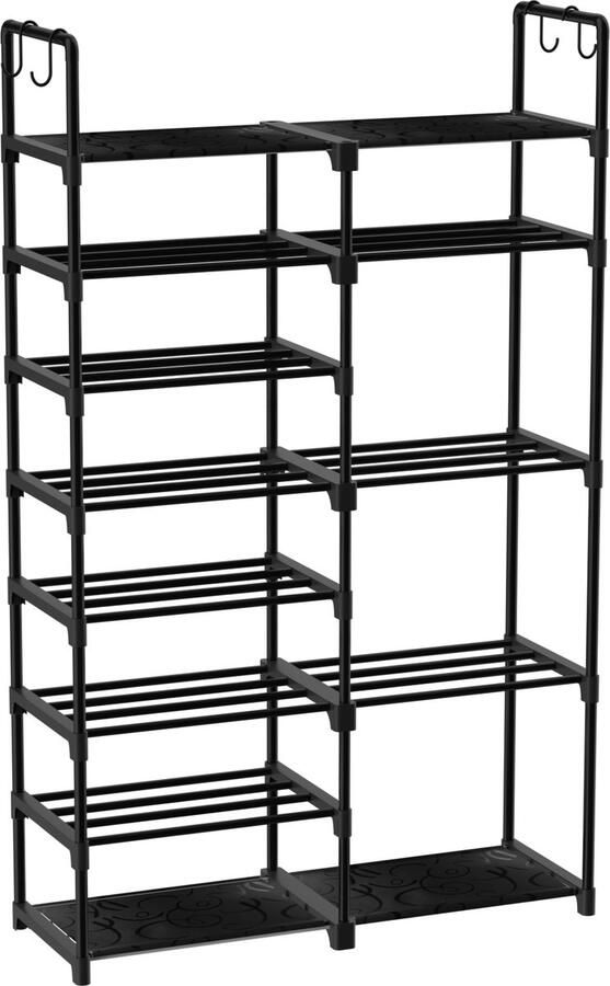 O'DADDY Schoenenrek 8 Laags Dubbel Schoenenkast Schoenen Opbergsysteem Opbergrek Schoenkast Schoenrek 26 tot 30 Paar Schoenen Zwart metaal
