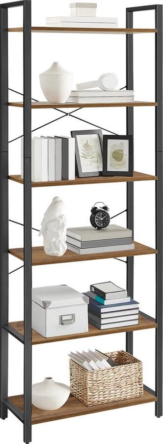 O'DADDY Stellingkast Boekenkast met 6 Planken Opbergrek Boekenrek Industrieel Stellingrek Vakkenkast Kast Industrieel design Opbergkast Metaal 66x30x186 cm Vintage Bruin Zwart - Foto 2